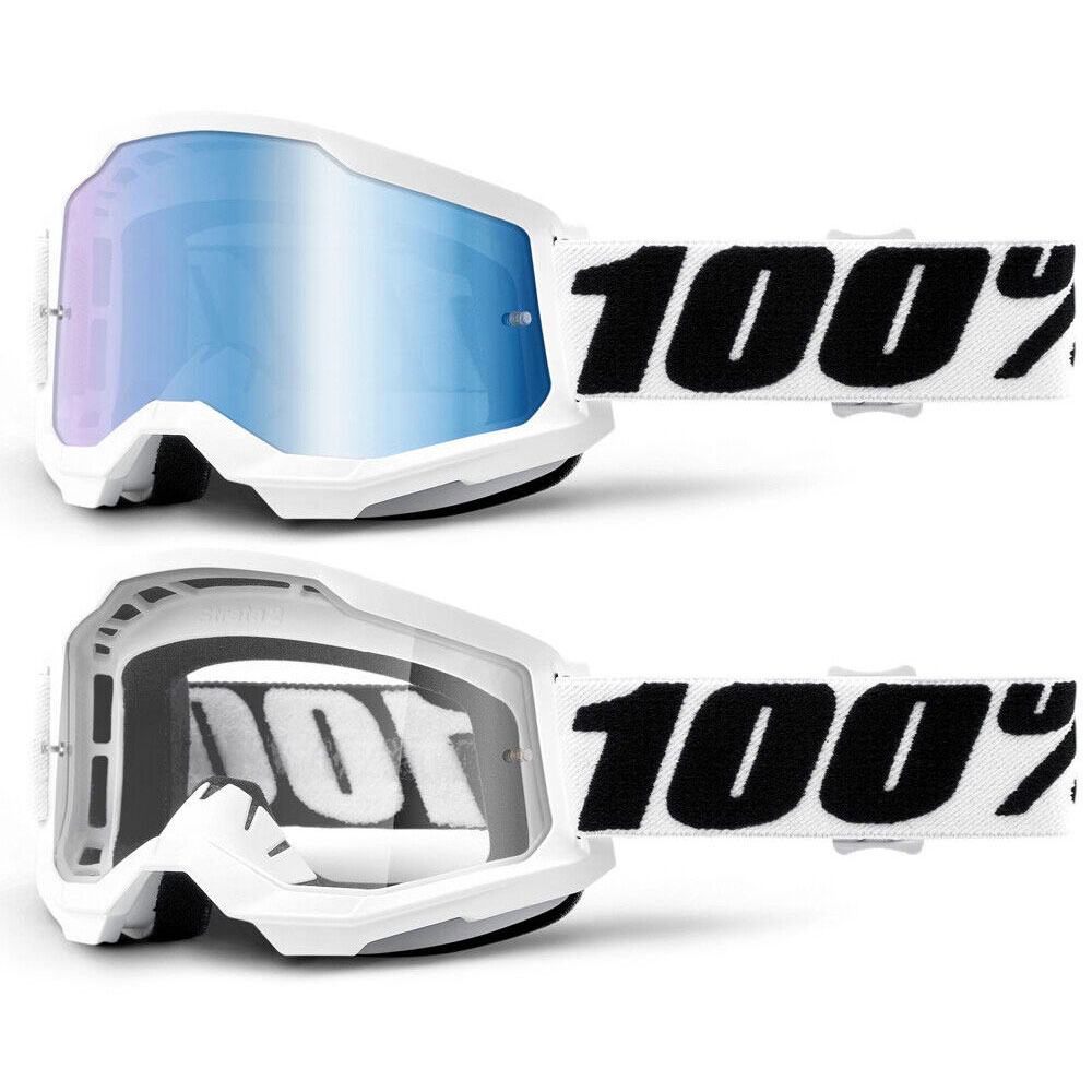 Gafas motocross 100% strata 2 blanco lente plata