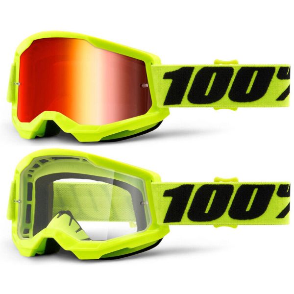 100% Strata 2 Motocross Goggles - Flou Yellow