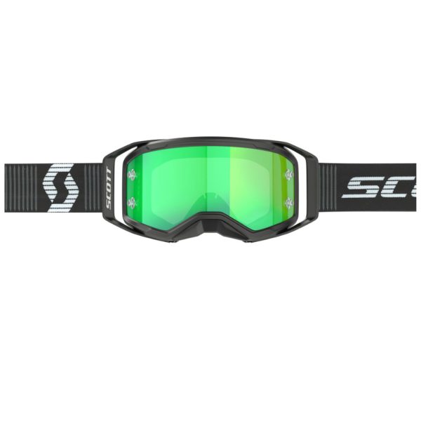 2025 Scott Prospect Motocros Goggles - Black White / Green Chrome Works Mirror Lens